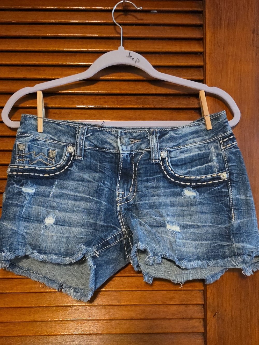 Miss Me Blue Distressed Denim Jean Shorts